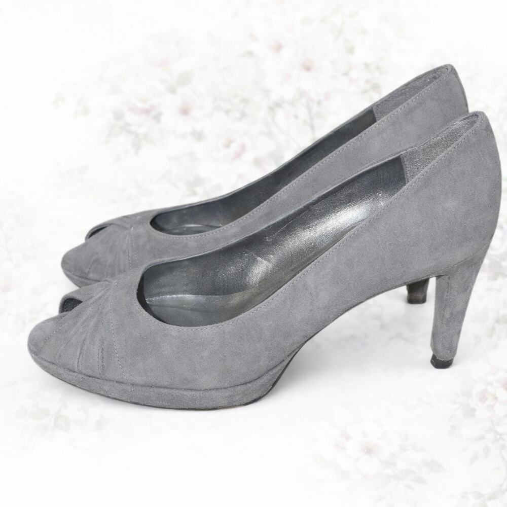 Womens Stuart Weitzman Gray Suede Peeep Toe Pumps Size 8 M